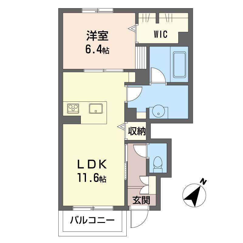 エスポワール戸坂山崎(1LDK/1階)の間取り写真