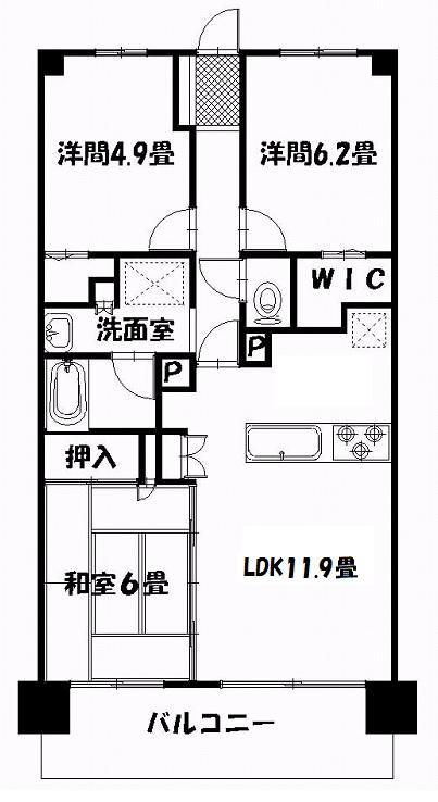 日神パレステージ衣笠(3LDK/6階)の間取り写真