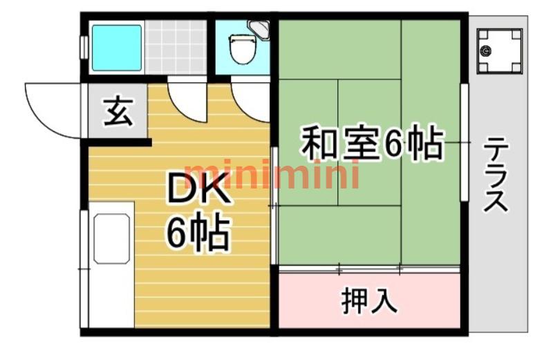椿ハイツ 東(1DK/1階)の間取り写真