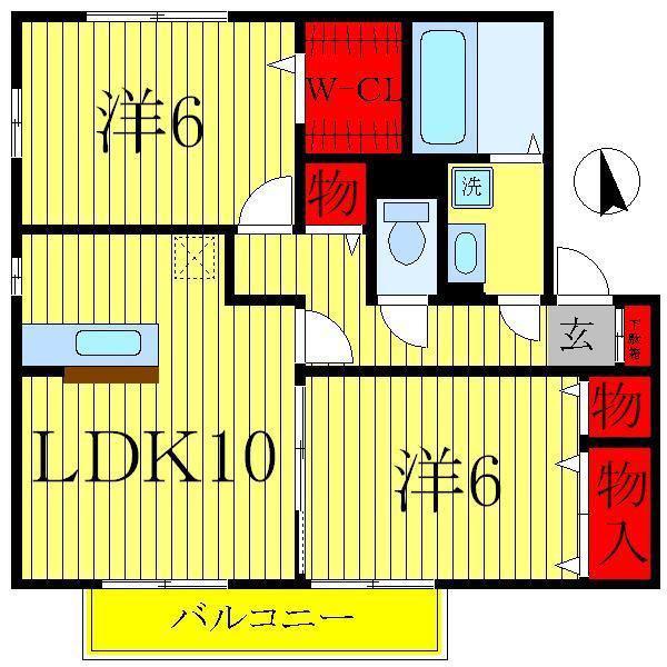 ソレアードD(2DK/2階)の間取り写真