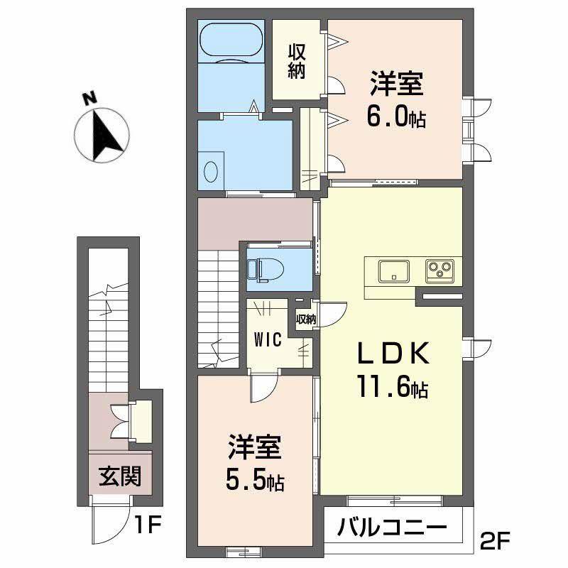 アリビオ・K(2LDK/2階)の間取り写真