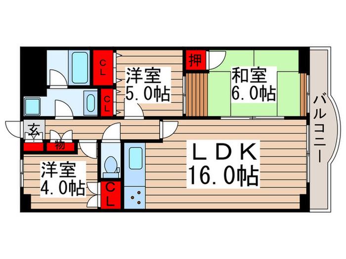 シラカワパレス(3LDK/9階)の間取り写真