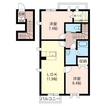 ラ・グラシューズ B(2LDK/2階)の間取り写真