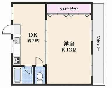 峰ビル(1DK/3階)の間取り写真