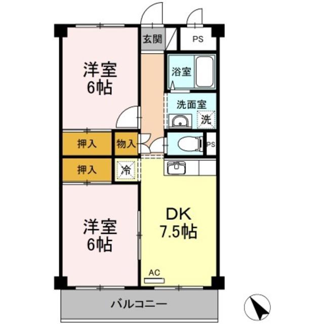 ワタナベビル(2DK/3階)の間取り写真