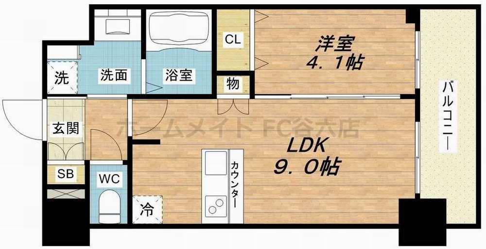 プレサンス大手前ピリオド(1LDK/9階)の間取り写真