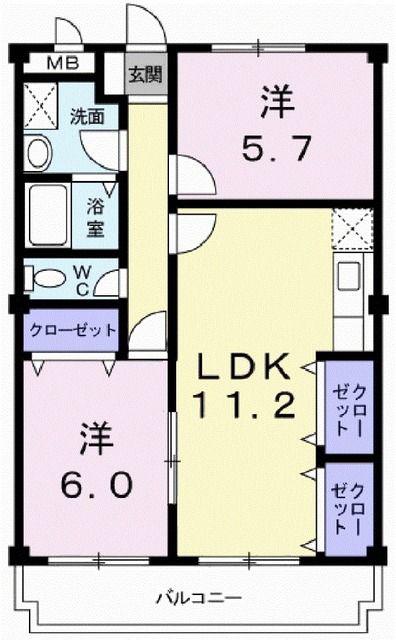 コーポレイト梨坂(2LDK/3階)の間取り写真