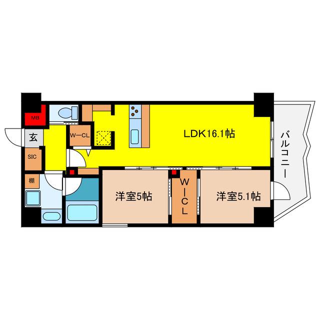 コンフォリア・リヴ谷町四丁目(2LDK/6階)の間取り写真
