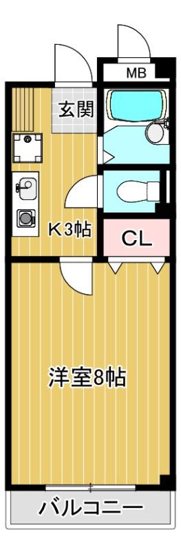 ヴィラロゼオ(1K/2階)の間取り写真