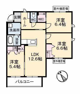 グランマスト高柳 A棟(3LDK/2階)の間取り写真