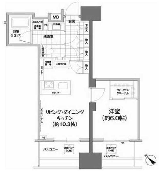 PARK HABIO武蔵小山(1LDK/13階)の間取り写真
