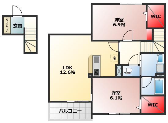 寅林様マンション(2LDK/2階)の間取り写真