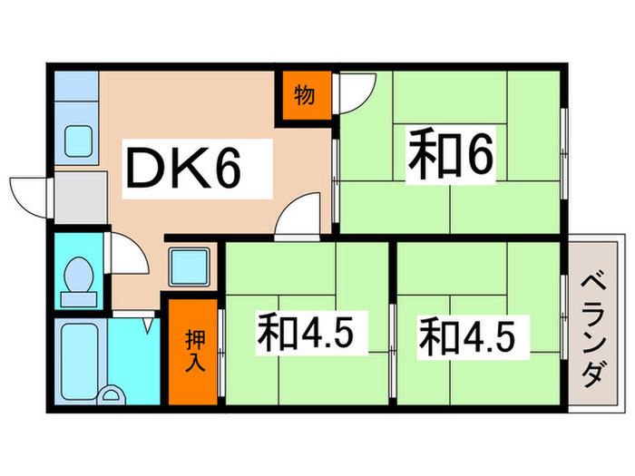 秦ハイツ ストリーム(3DK/2階)の間取り写真