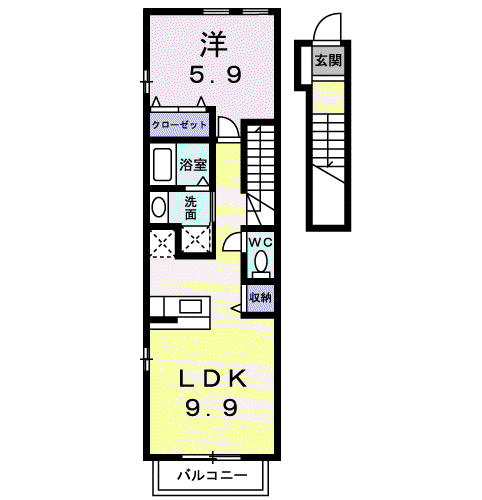 グランツ エクセレント(1LDK/2階)の間取り写真