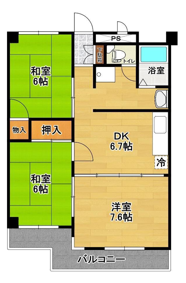 シャンポールド並木 A棟(3DK/3階)の間取り写真