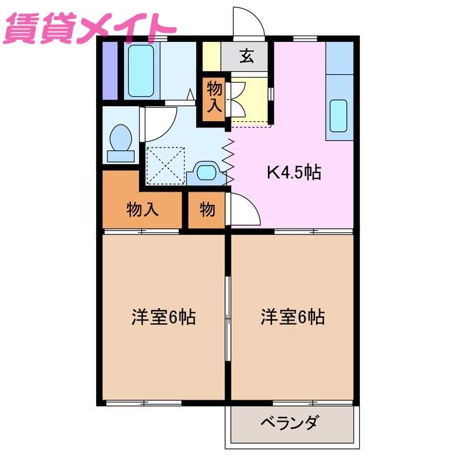 タウニーラークウッドA棟(2K/1階)の間取り写真