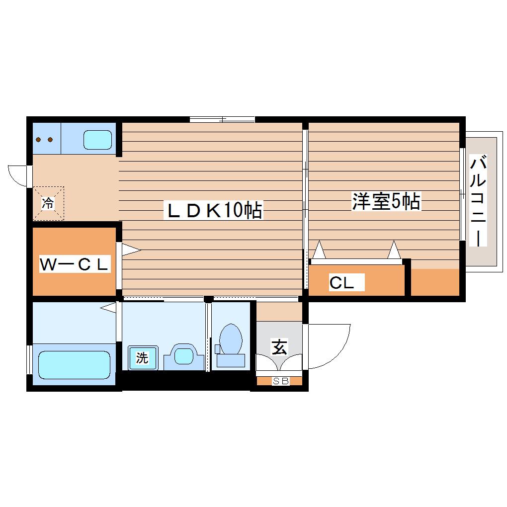 ＪＲ仙石線 陸前原ノ町駅 徒歩5分 2階建 築11年(1LDK/1階)の間取り写真