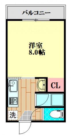 光ハイツA棟(1K/2階)の間取り写真