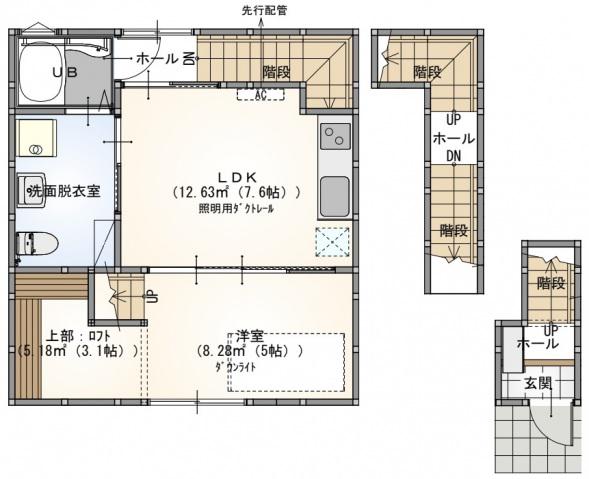 S.A.BOX寺家B棟(1LDK/3階)の間取り写真