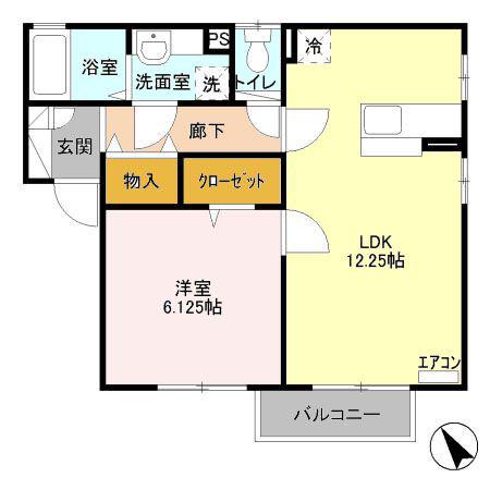 サンファーストD(1LDK/2階)の間取り写真