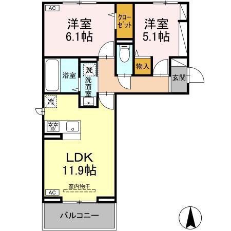 フォールC(2LDK/3階)の間取り写真
