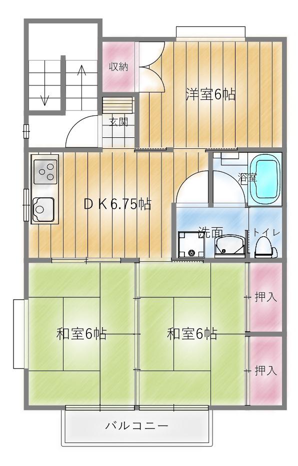 ベラカーサII(3DK/2階)の間取り写真