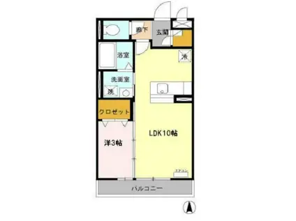 リビングタウン戸水(1LDK/2階)の間取り写真