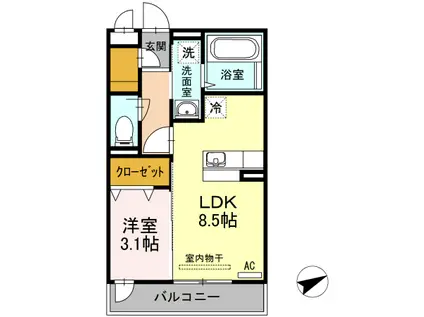 D-ROOM LABO(1LDK/3階)の間取り写真