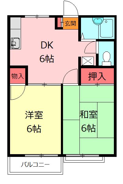 パルティール北坂戸(2DK/2階)の間取り写真