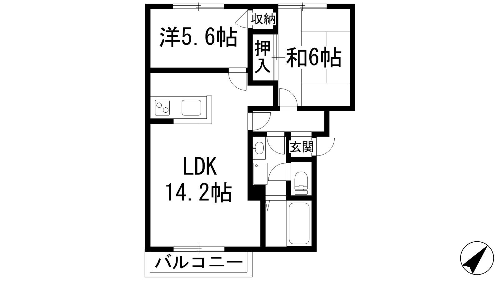 コントラーダ逆瀬川(2LDK/2階)の間取り写真