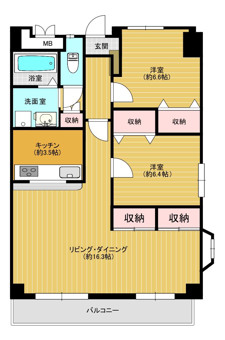 ベルクラーテ倉敷東町(2LDK/4階)の間取り写真