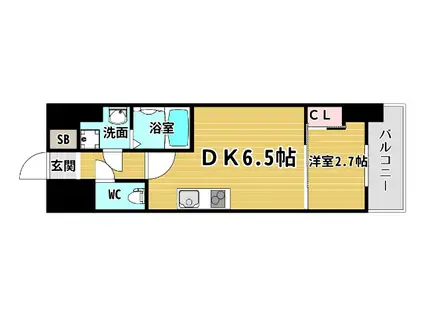 アプリーレ西本町(1DK/9階)の間取り写真