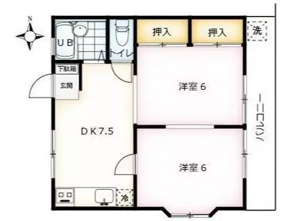 ジュネス(2DK/2階)の間取り写真