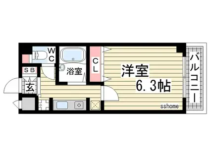 ロイヤルメゾン六甲道(1K/2階)の間取り写真