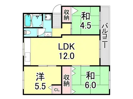 高倉台4団地15号棟(3LDK/2階)の間取り写真