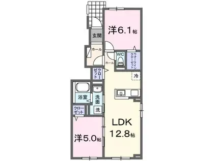 ぺリエール III(2LDK/1階)の間取り写真