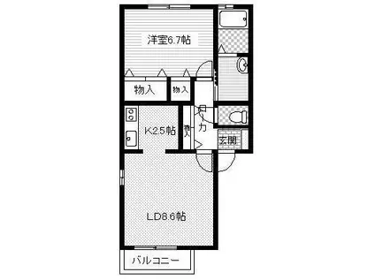 ディアスSA棟(1LDK/2階)の間取り写真