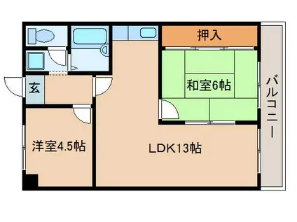シャトー第一土山(2LDK/4階)の間取り写真