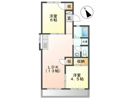 グリーンハイツ塩津(2LDK/2階)の間取り写真