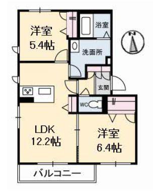グランベレオ大門(2LDK/1階)の間取り写真