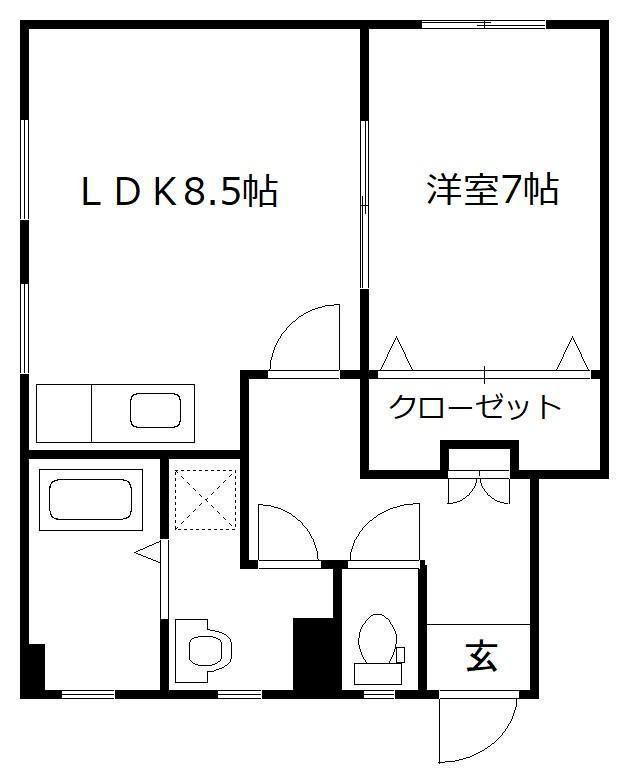 ハイウッド美野島(1DK/1階)の間取り写真