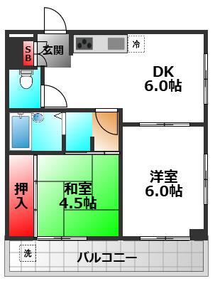 メゾン南花屋敷(2DK/2階)の間取り写真
