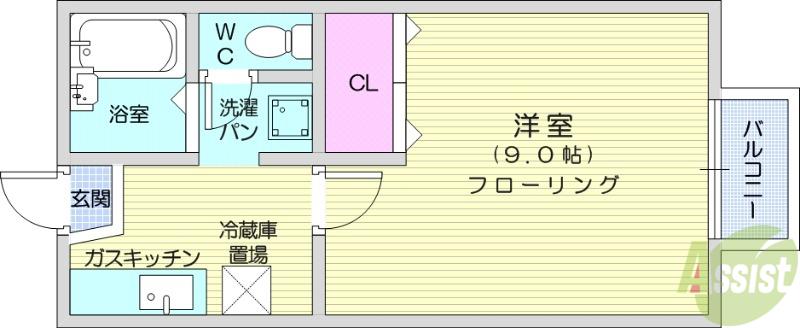 クレスト南仙台Ⅲ(1K/1階)の間取り写真