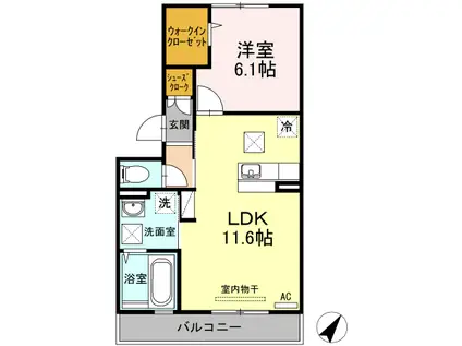 ヒルズビュー(1LDK/1階)の間取り写真