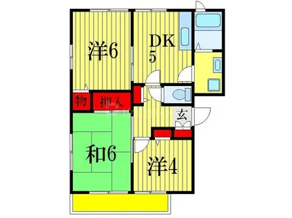 コートビレッジB棟(3DK/2階)の間取り写真