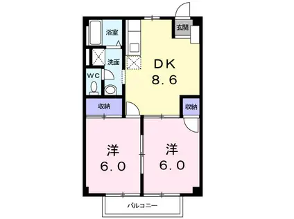 コーポ幸A(2DK/2階)の間取り写真