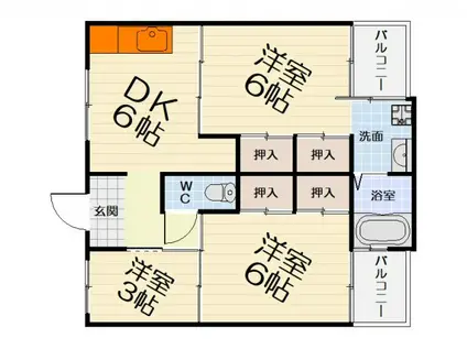 ビレッジハウス葛ノ葉 3号棟(3DK/2階)の間取り写真