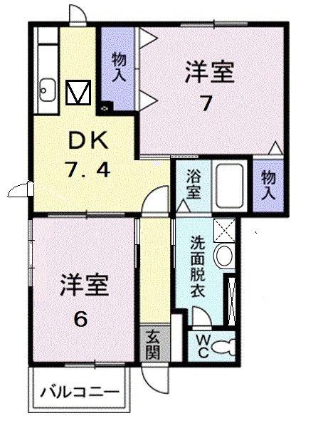 シェーン・バッハ(2DK/1階)の間取り写真