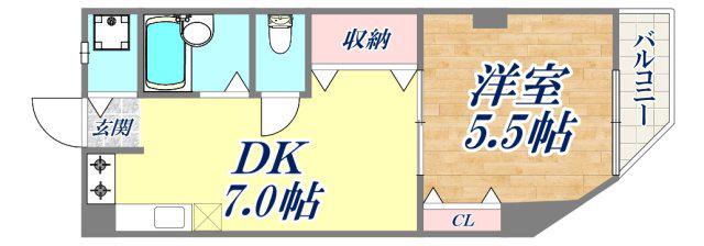 離宮前グリーンハイツ(1DK/4階)の間取り写真