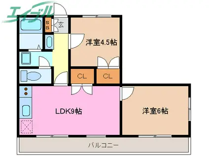 オーチャードI(2LDK/2階)の間取り写真